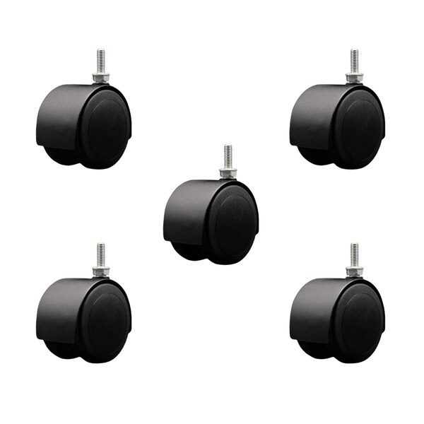 2-3/8'' Floor Safe Black Hooded Twin Wheel Caster 5/16 Threaded Stem, 5PK